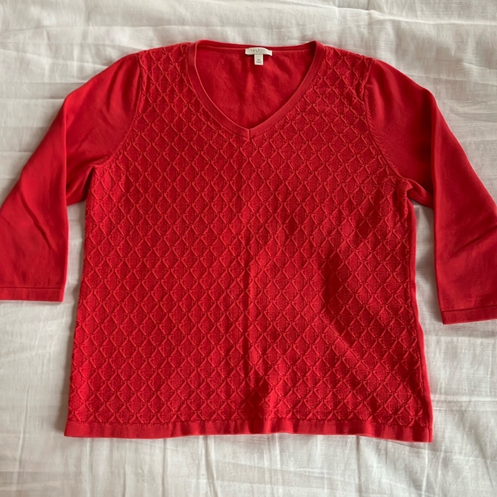 Talbots coral raised diamond stitching 3/4 length v-neck sweater